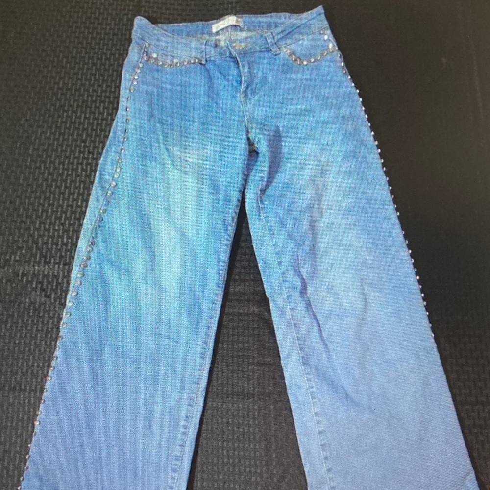 Angels Light Blue Wide-Leg Jeans with Stud Detailing